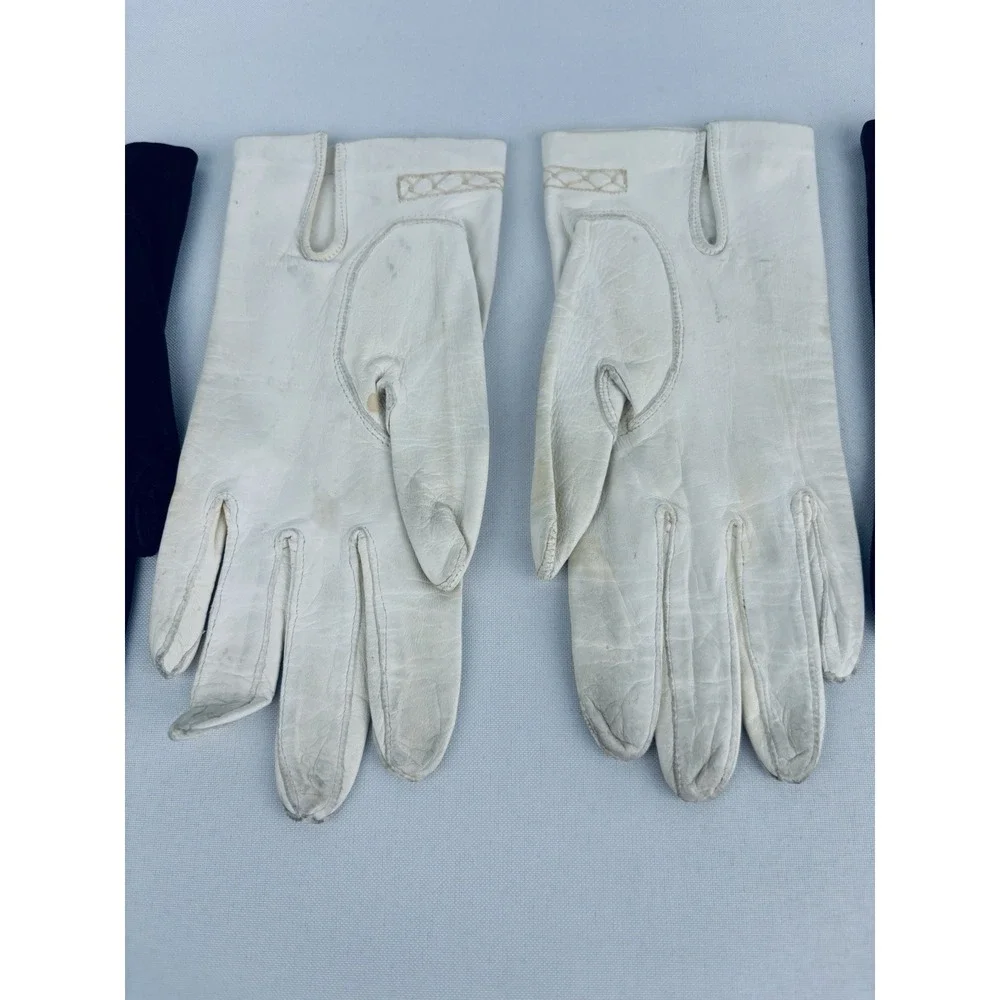 Vintage Lot Of 3 Womens Leather Gloves Silk Lined Sz 6.5 & 7 White Brown Black